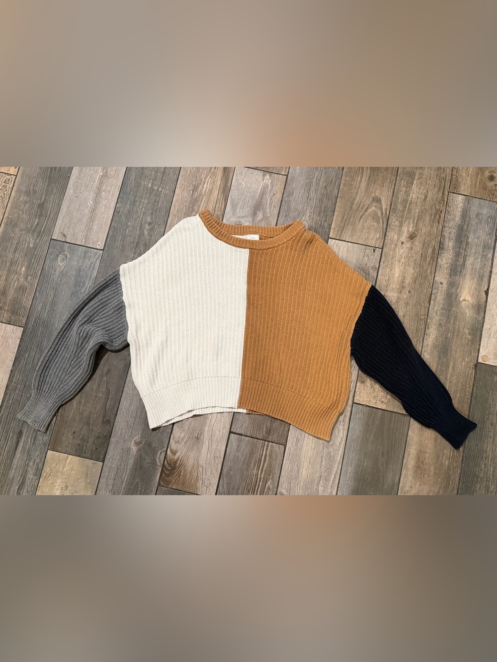 a new day Colorblock Crewneck Sweater - Cream, Camel, Black & Gray